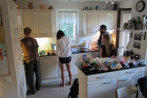 Preparing dinner for our host, Michael - Soup, Salad, and Curry. Not pictured: icecream with homemade nectarine sauce for desert.